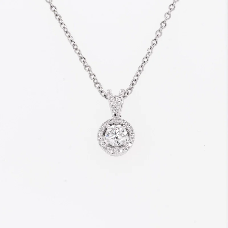 Ladies halo necklace-14k White Gold Diamond Circlet Halo Drop Necklace 0.40ctw G VS2 17" 2.7g