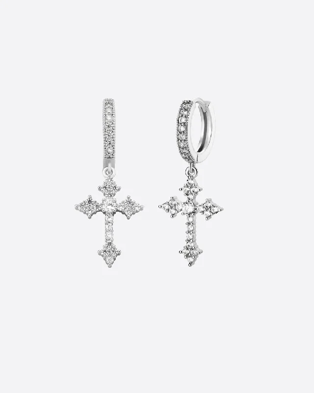 Ladies long statement earrings-FAITH EARRINGS 925. - WHITE GOLD