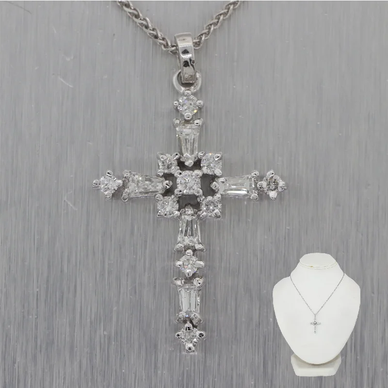 Ladies choker necklace-Modern 14k White Gold 0.50ctw Diamond Cross 18" Necklace