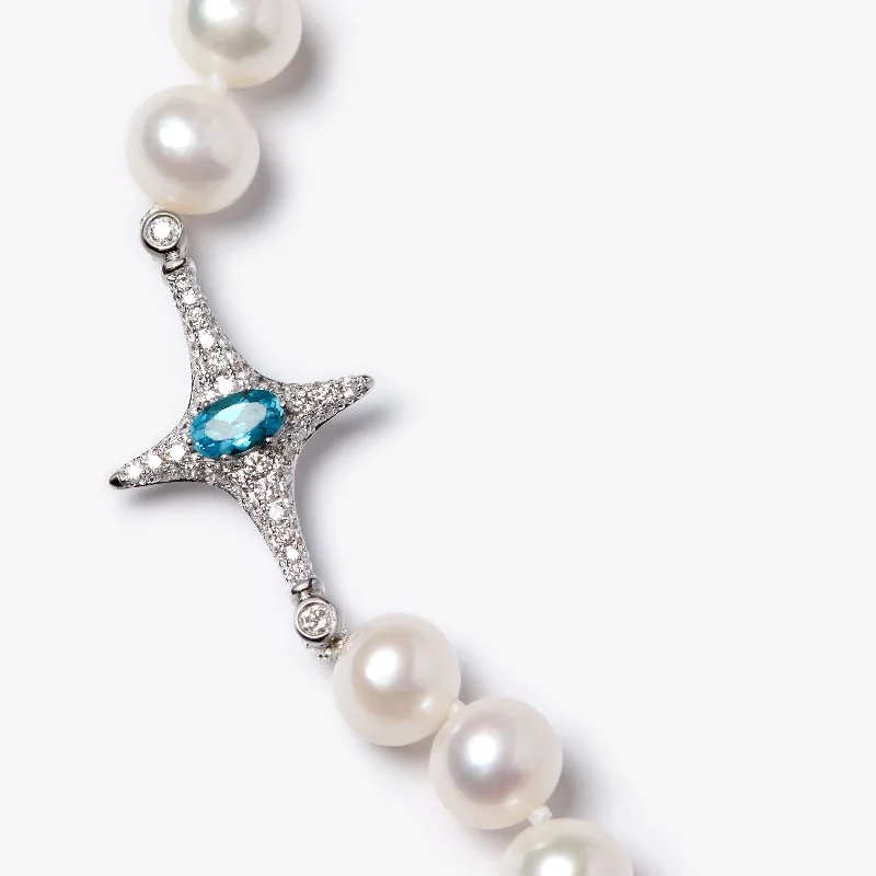 Ladies gold diamond necklace-Selene Blue Topaz Pearl Necklace