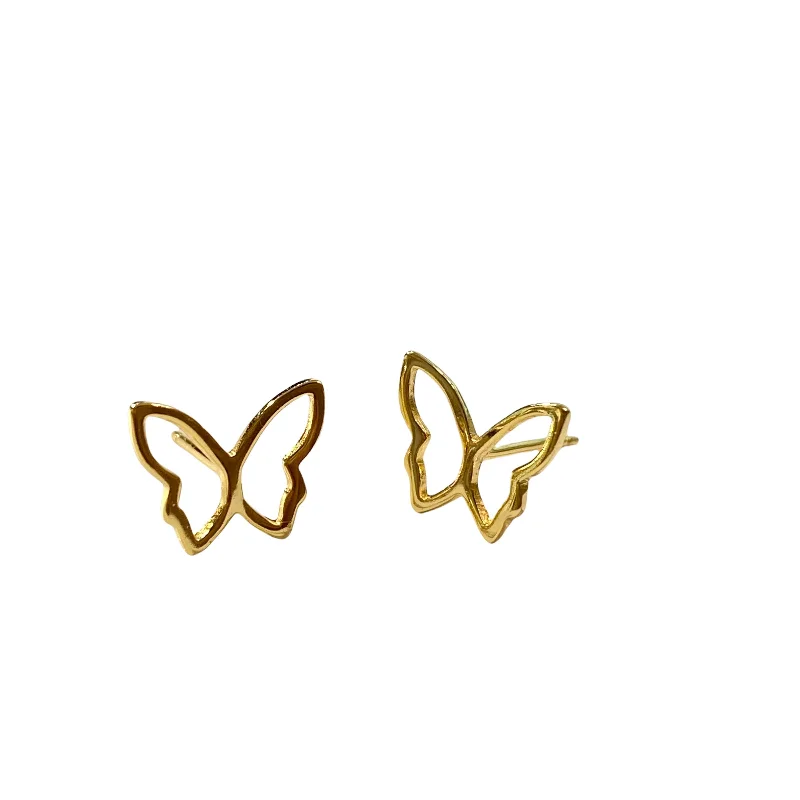 Ladies simple stud earrings-Sterling Silver Butterfly Outline Earrings