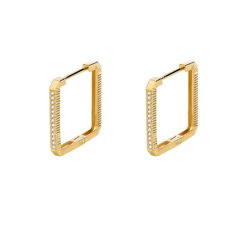 Ladies wedding drop earrings-Unlock Marks - 18K Diamond Stripe Gold Earring