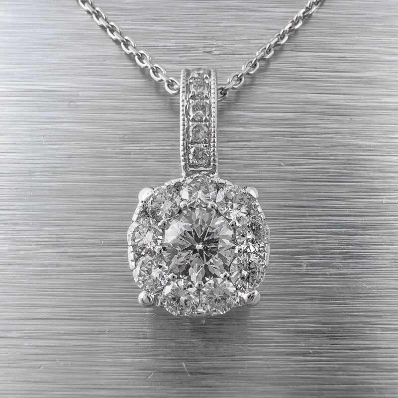 Ladies sterling silver chain necklace-14k White Gold 15 Stone Diamond Cluster Pendant Necklace 0.58ctw 18" 4.3g