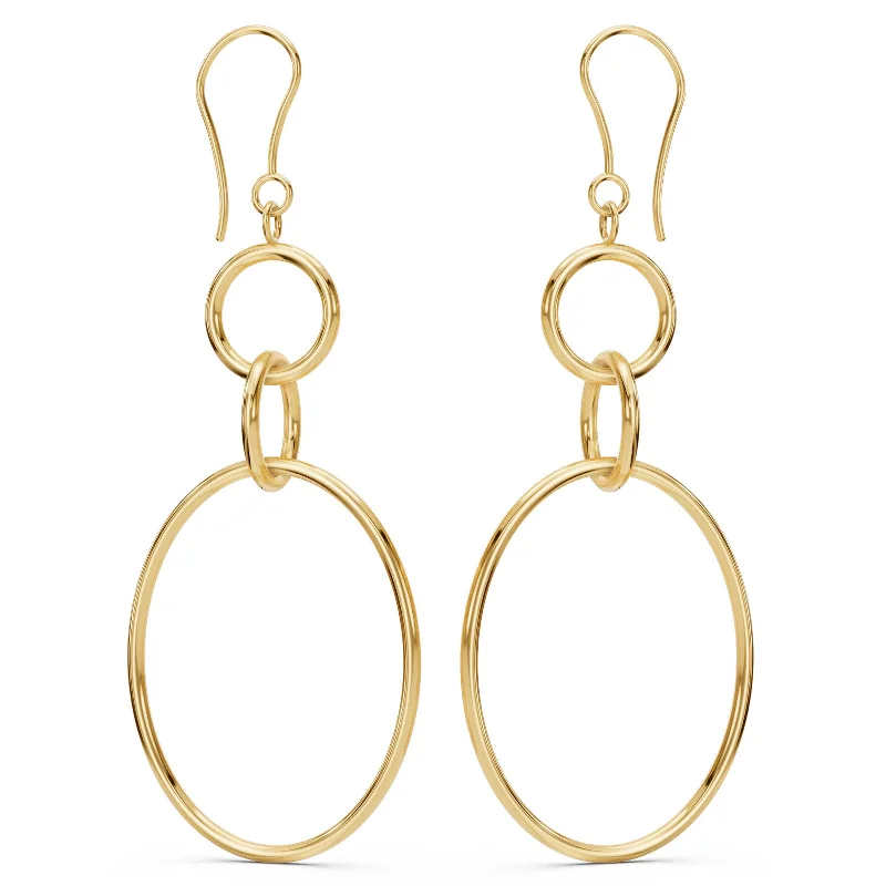 Ladies gold hoop earrings-Large Gold Round & Oval Drop Earrings