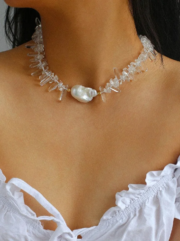 Ladies infinity heart necklace-Irregular Crystal Baroque Pearl Necklace