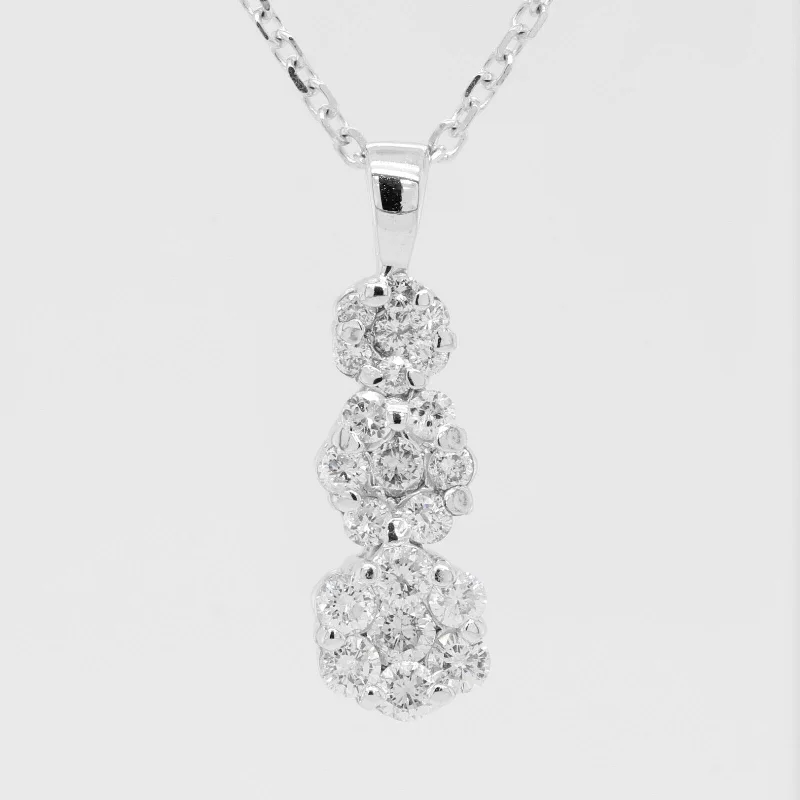 Ladies handmade gold necklace-14k White Gold Triple Diamond Cluster Pendant Necklace 20" 0.55ctw