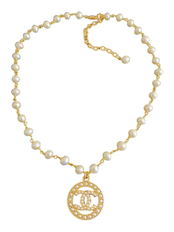 Ladies tennis necklace-CC Pearl Charm Necklace