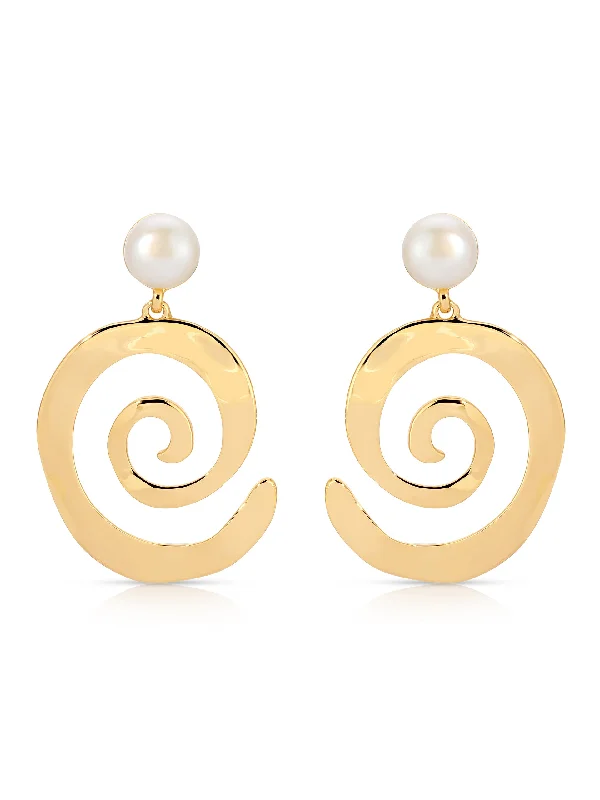 Ladies silver earrings-Aura Swirl Pearl Earrings