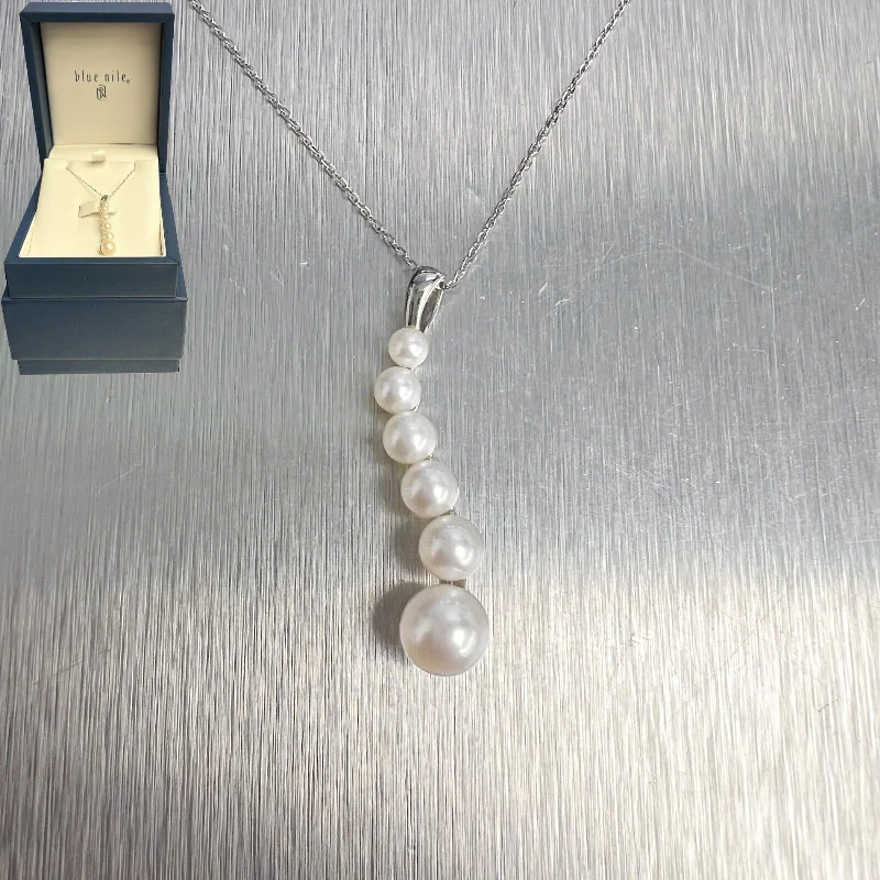 Ladies long necklace-14k White Gold Six Pearl Graduated Journey Pendant Necklace 18" 2.9g - Blue Nile