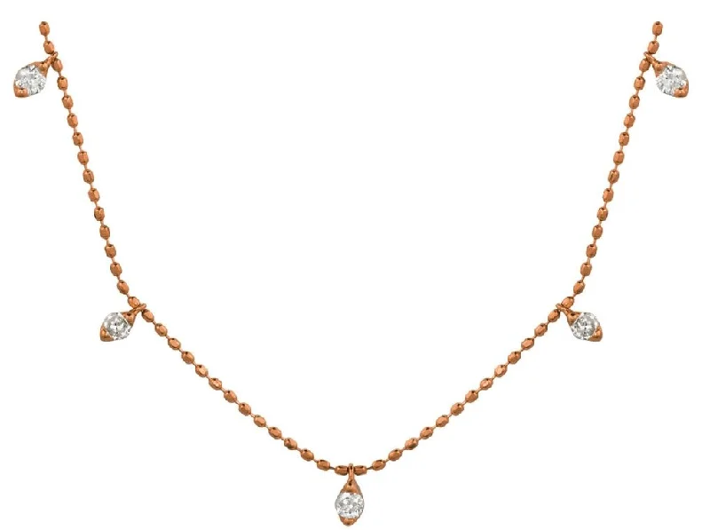 Ladies gold infinity necklace-14k rose gold diamond dangle stations 1.0ctw 18" long