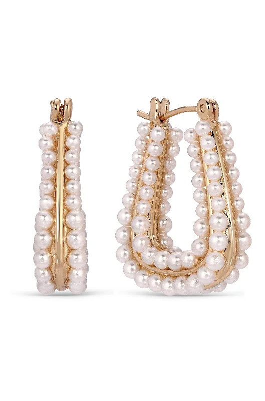 Ladies long dangle earrings-Soft Curve Pearl Lined Hoop Earrings