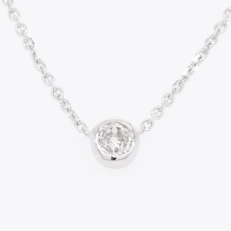 Ladies charm necklace-14k White Gold Old Mine Diamond Bezel Set Pendant Necklace 0.30ct I SI1 15"