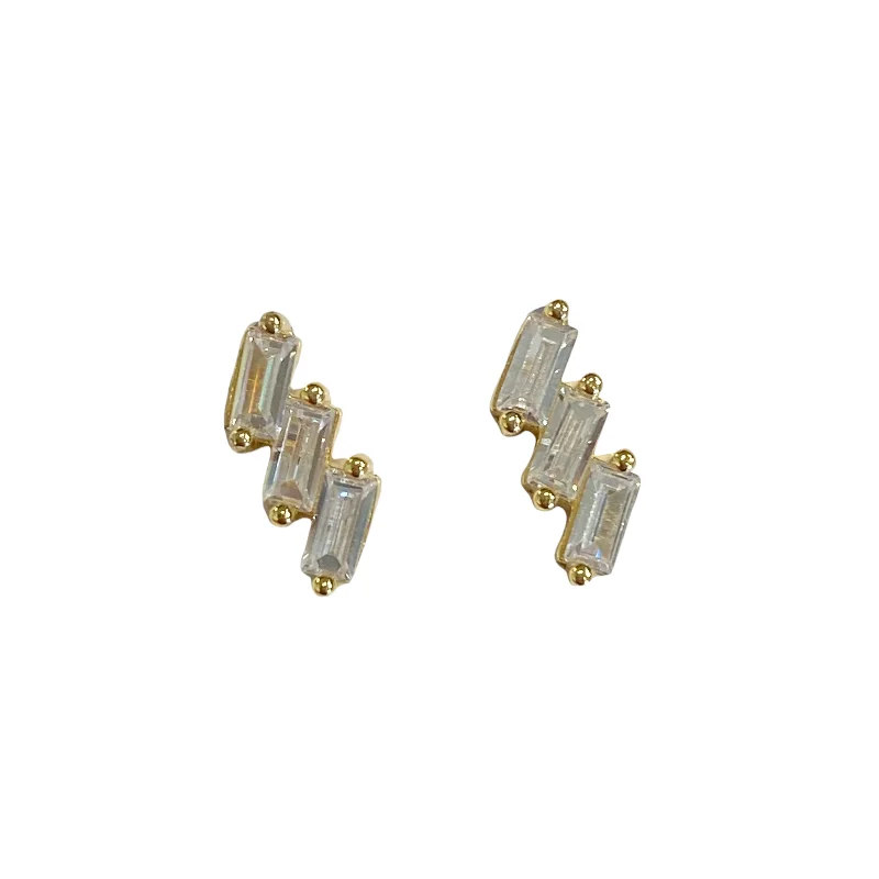 Ladies sparkly earrings-Amy Triple Baguettes Studs