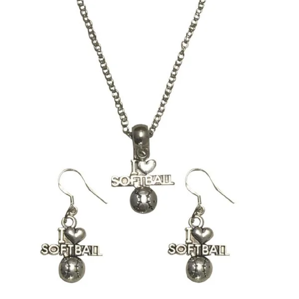 Ladies silver hoop earrings-Softball Necklace & Earrings