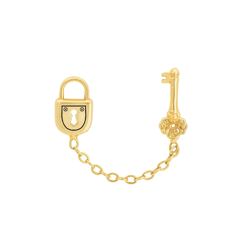 Ladies gold chain earrings-Padlock Double Stud Chain Earring