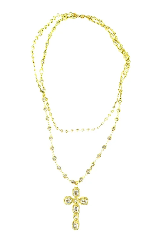 Ladies delicate gold necklace-Double Crossed Necklace