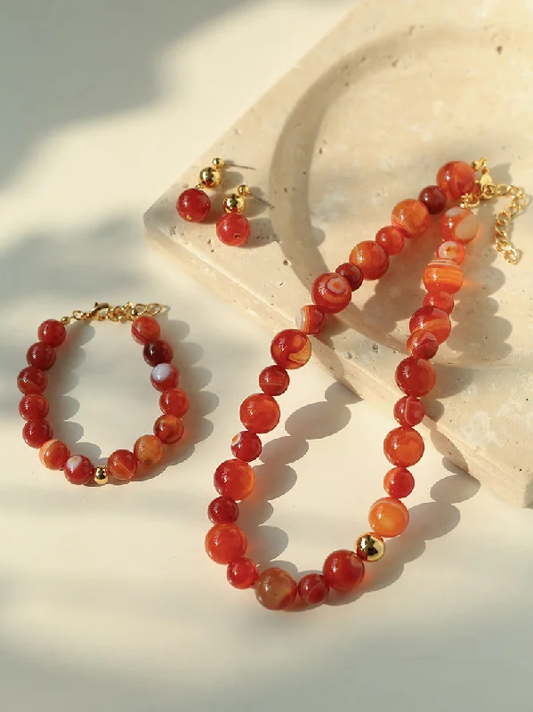 Ladies delicate necklace-Natural Red  Agate Beaded Necklace