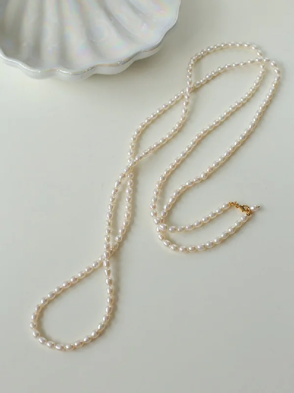 Ladies pearl and diamond necklace-Multilayer Long Pearl Necklace