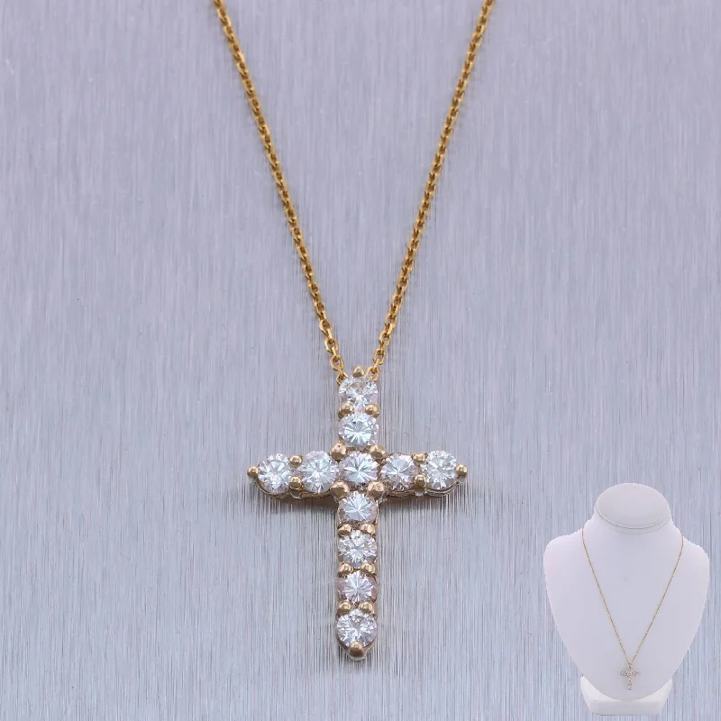 Ladies delicate gold necklace-Modern 14k Yellow Gold 1.33ctw Diamond Cross 20" Necklace