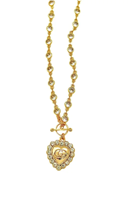 Ladies luxury diamond necklace-GG CZ Heart Necklace