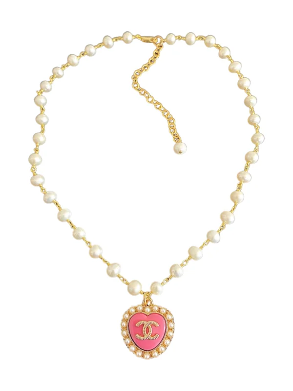 Ladies small pendant necklace-CC Pink Heart Charm Necklace