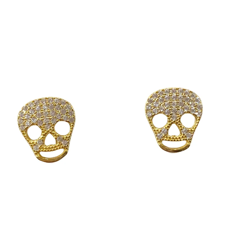 Ladies pearl earrings-Skull Sparkle Studs