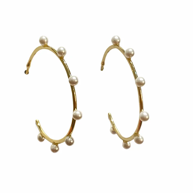 Ladies art deco earrings-Pearlea Studded Hoops