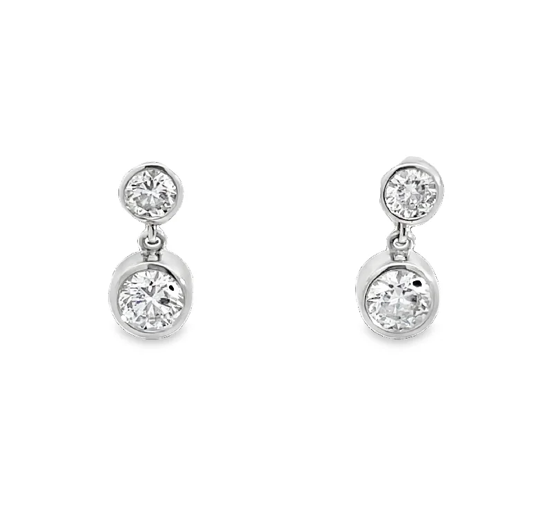 Ladies rose gold earrings-LAB GROWN ROUND DIAMONDS 0.98ctw BEZEL SET EARRINGS