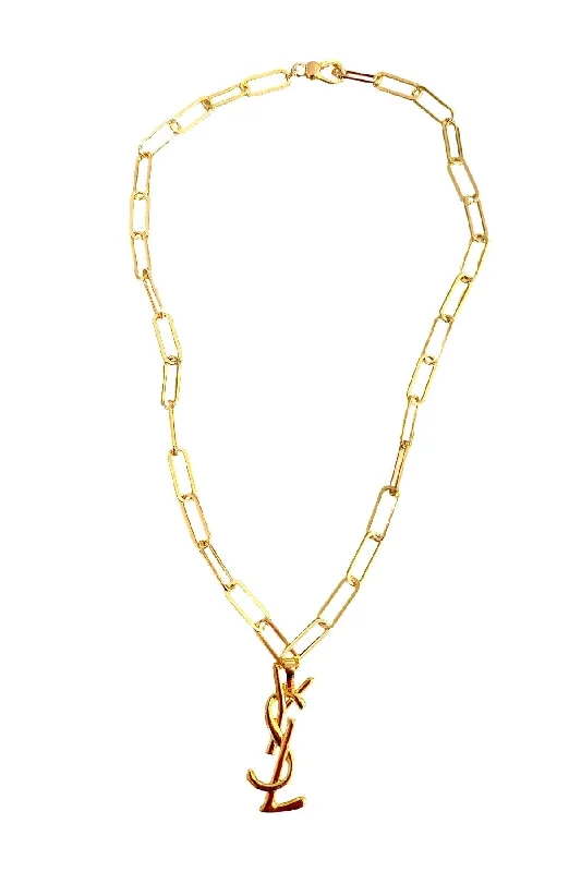 Ladies rose gold necklace-YSL Paperclip Necklace