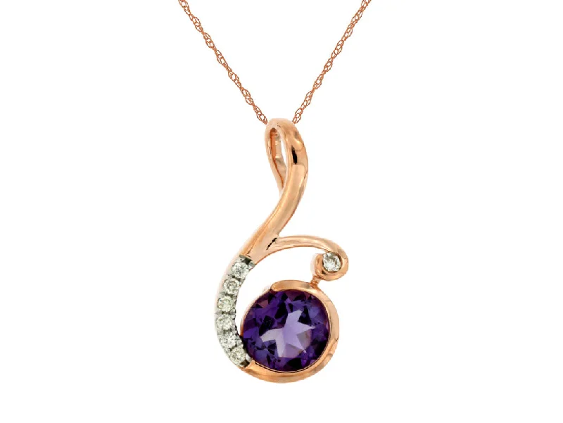 Ladies engraved heart necklace-Round Amethyst Necklace with Diamond Accents