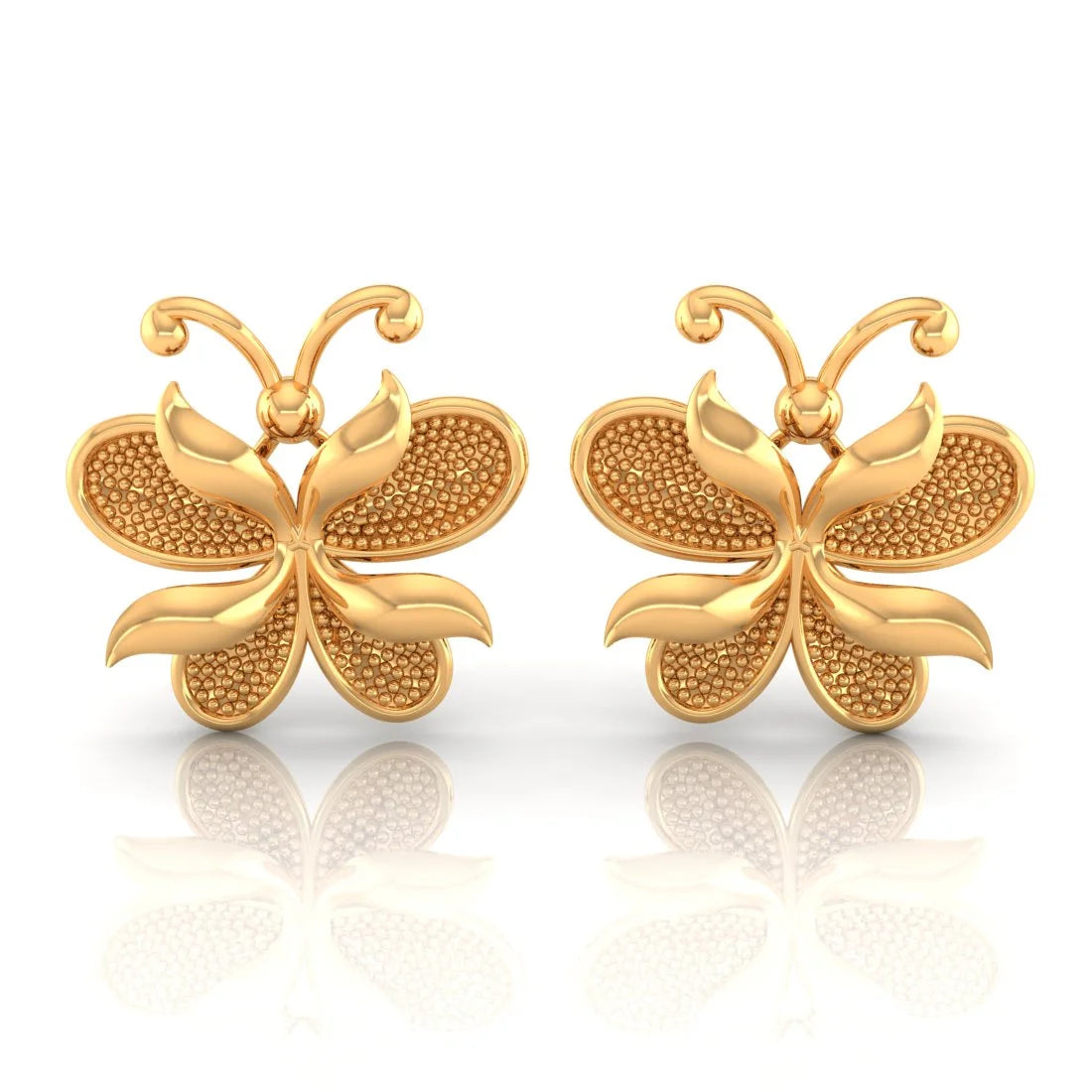 Ladies butterfly earrings-22KT (916) Yellow Gold Butterfly Stud Earrings With Textured Detail