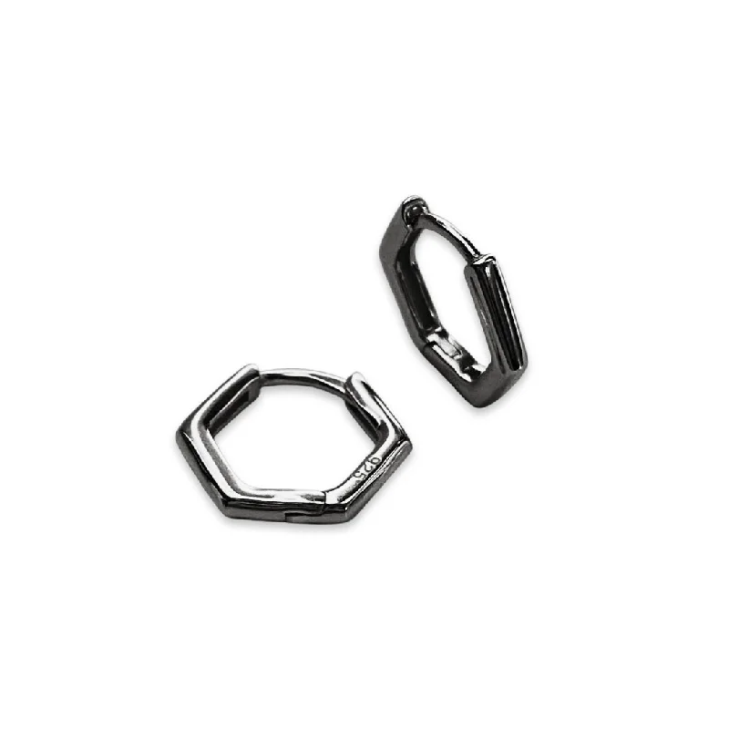 Ladies statement earrings-Hexagon Huggies