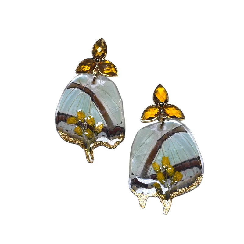 Ladies sparkly earrings-The Real Butterfly Citrine Flower Post Earrings