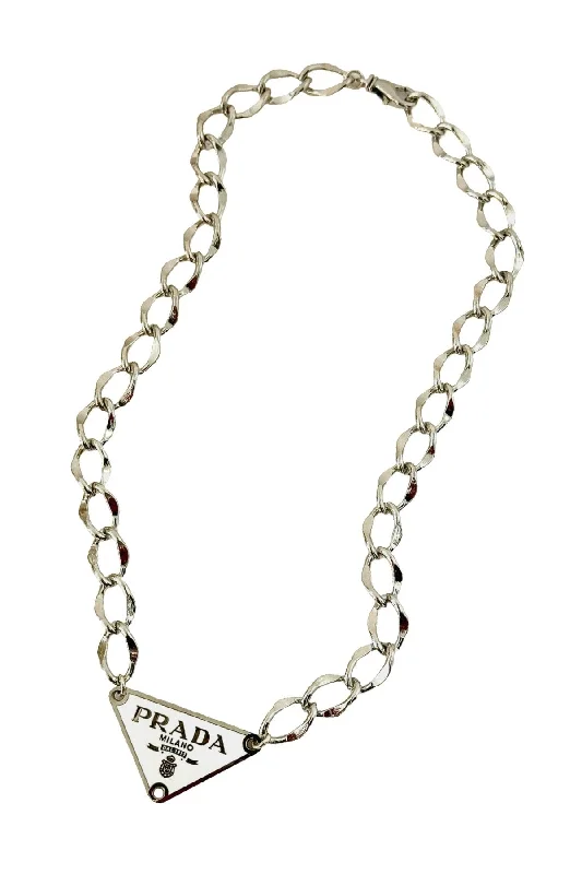 Ladies gold jewelry necklace-P-RAD White & Shiny Silver Tag Necklace