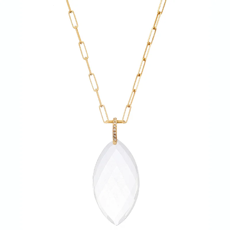 Ladies rose gold necklace-Natalia Necklace Yellow Gold Clear Quartz Navette