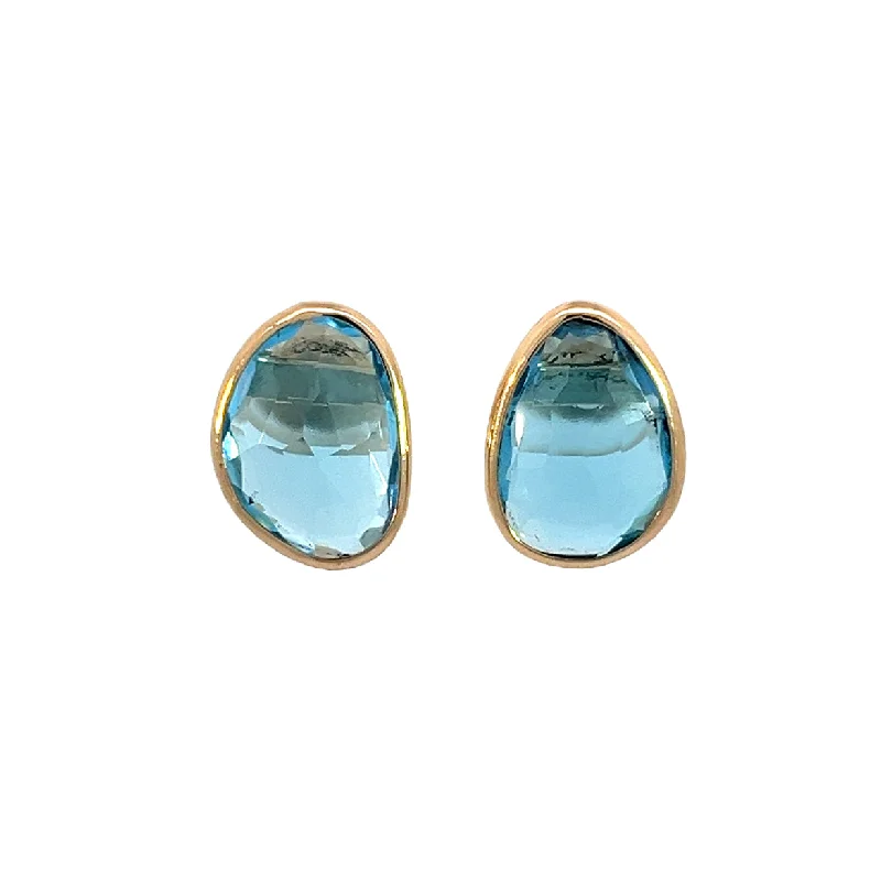 Ladies flower-shaped earrings-Swiss Blue Topaz Elizabeth Stone Earrings