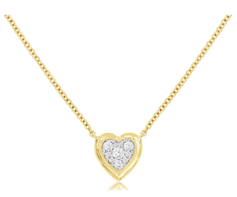 Ladies round pendant necklace-14k yellow gold heart bezel diamond center necklace