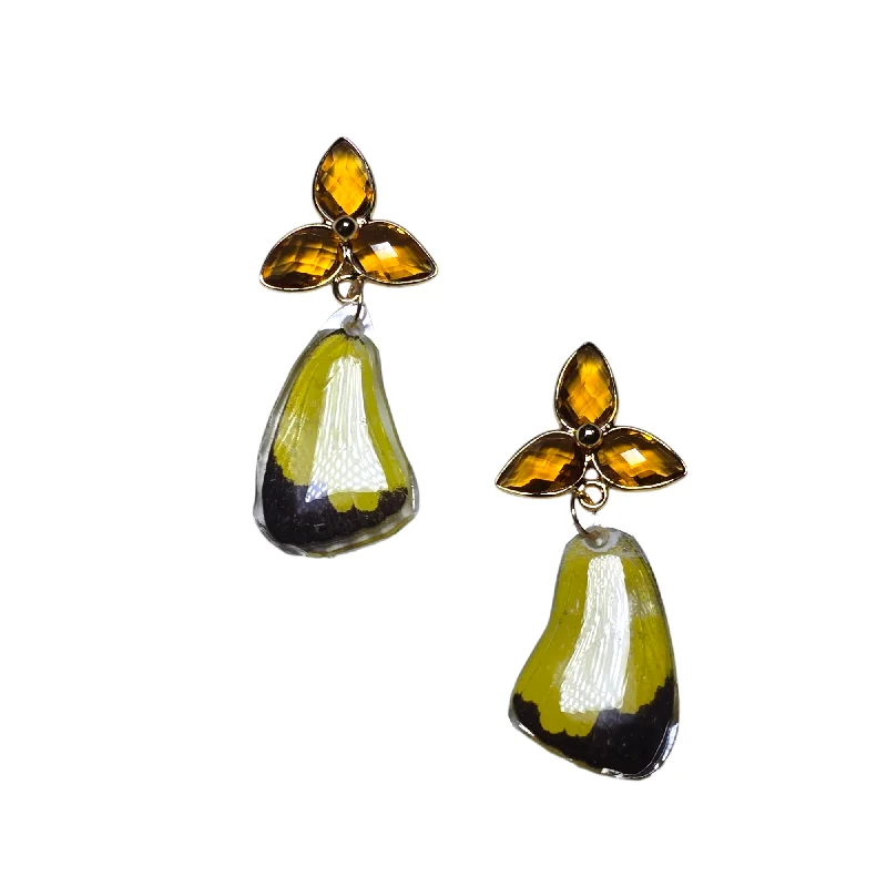 Ladies clip-on earrings-The Citrine REAL Butterfly post Earrings