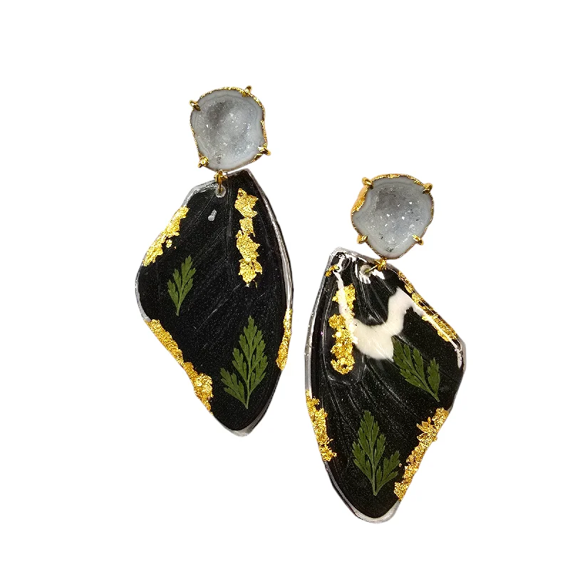 Ladies simple dangle earrings-The Real Butterfly Druzy Post Earrings