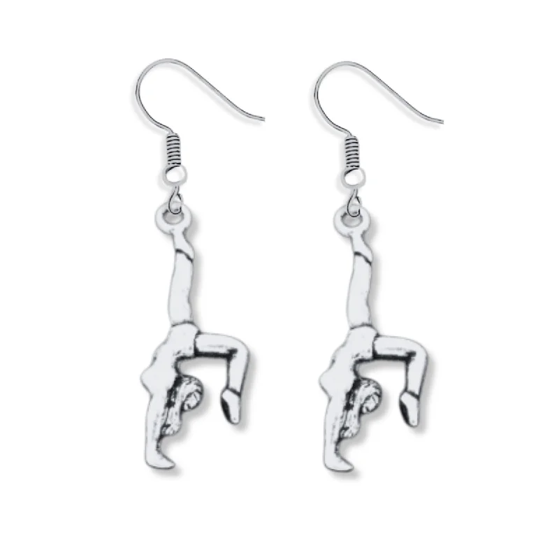 Ladies art deco earrings-Girls Gymnastics Earrings - Backbend