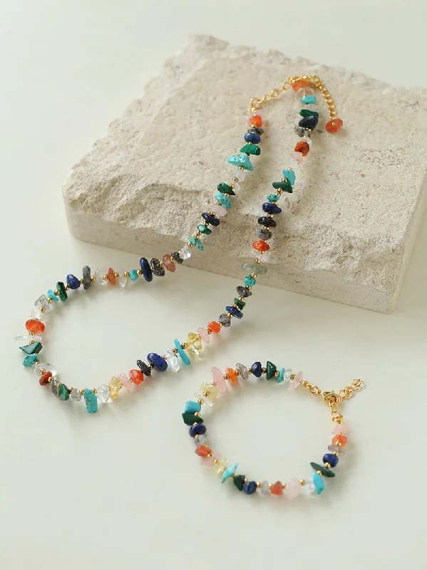 Ladies fashion necklace-Irregular Colored Stone Natural Stone Bead Necklace