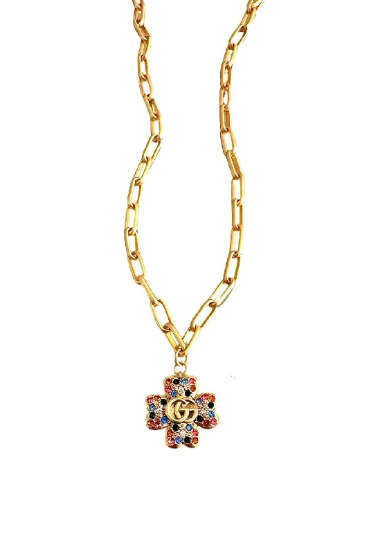 Ladies casual necklace-GG CZ Clover Necklace