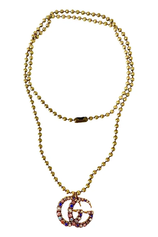 Ladies gold necklace-GG CZ Pendant Necklace