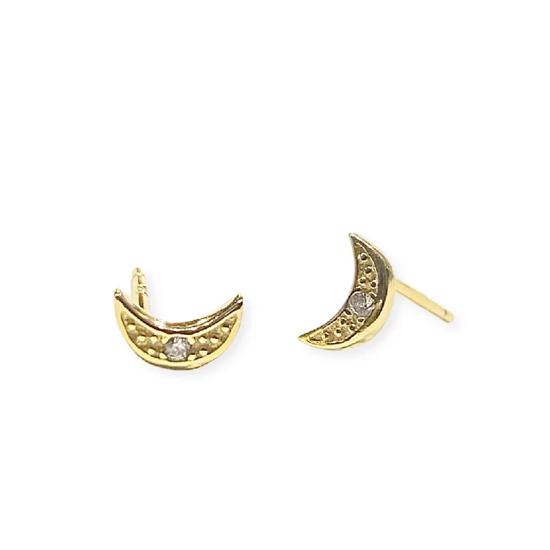 Ladies ear cuffs earrings-Luna Sparkle Moon Studs