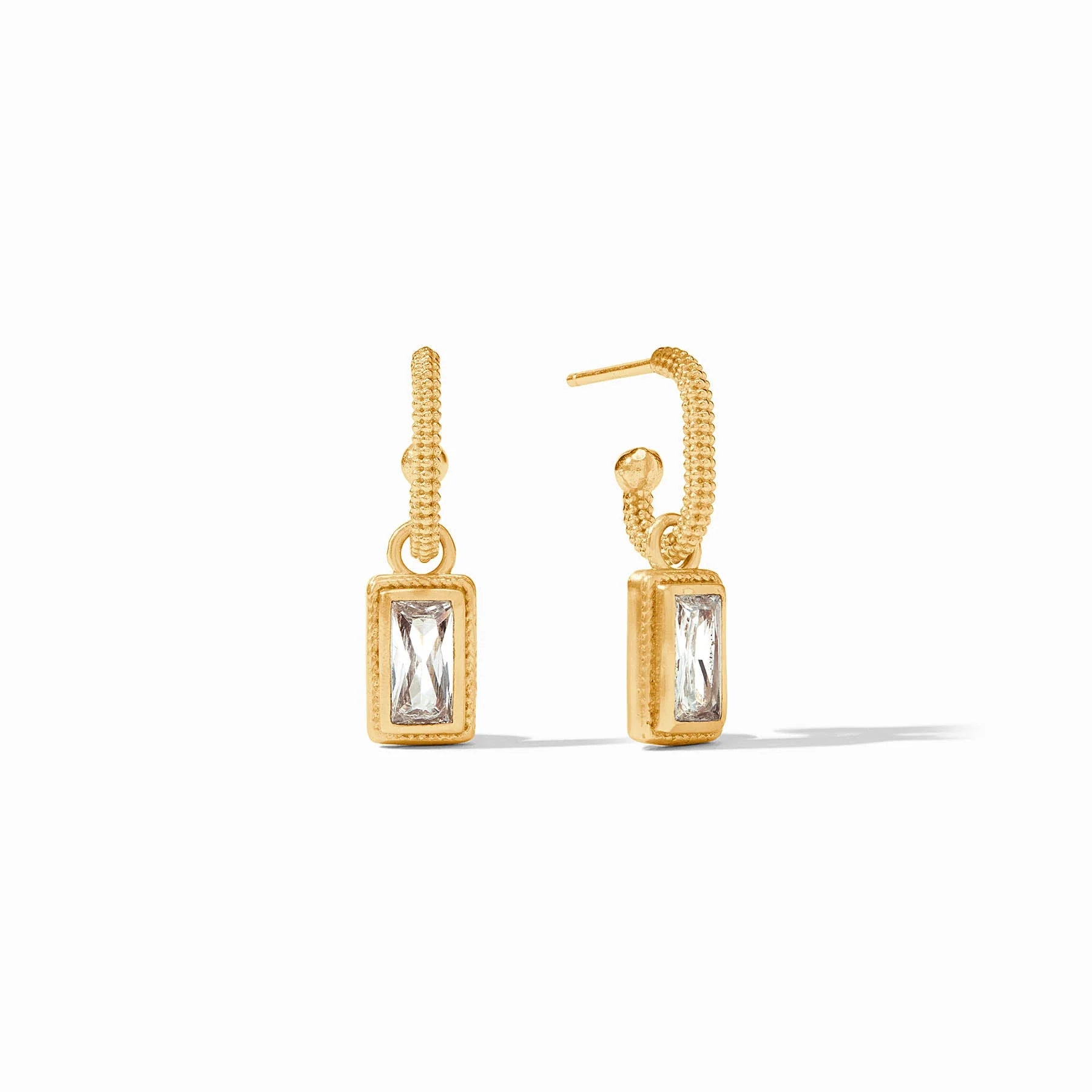 Ladies hoop gold earrings-BAGUETTE HOOP & CHARM EARRING