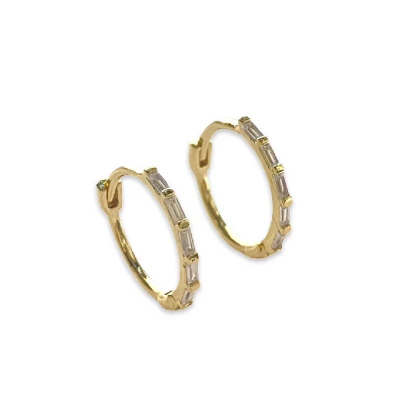 Ladies rose gold earrings-Noellery Birthstone Baguette Huggies