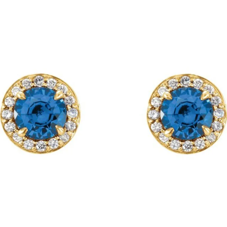 Ladies luxury hoop earrings-14K Yellow 5 mm Natural Blue Sapphire & 1/8 CTW Natural Diamond Earrings