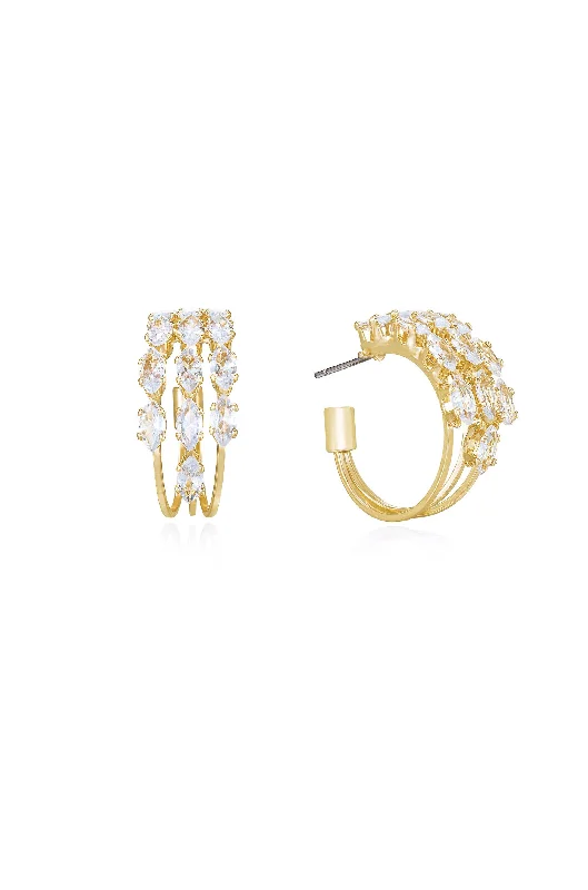 Ladies bridal earrings-Multi-Crystal Huggie Hoop Earrings