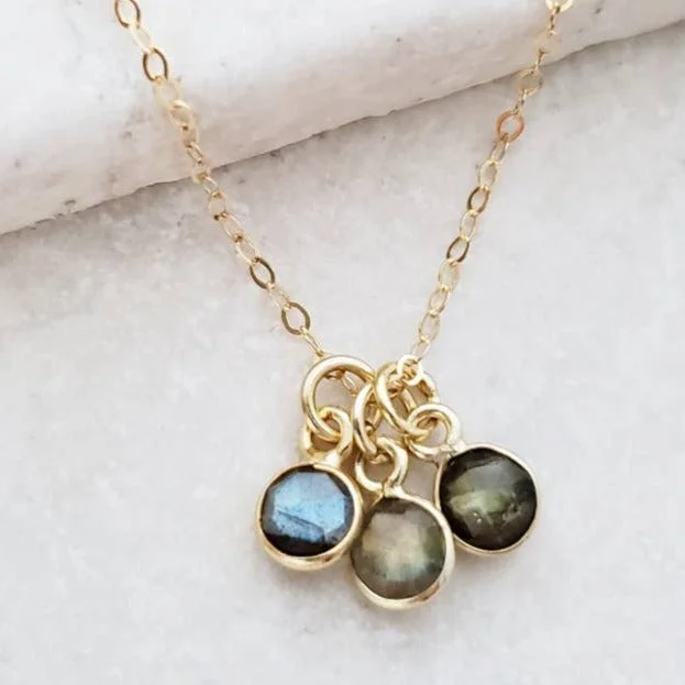 Ladies chunky necklace-Gold Gemstone Cluster Trio Necklace - Labradorite