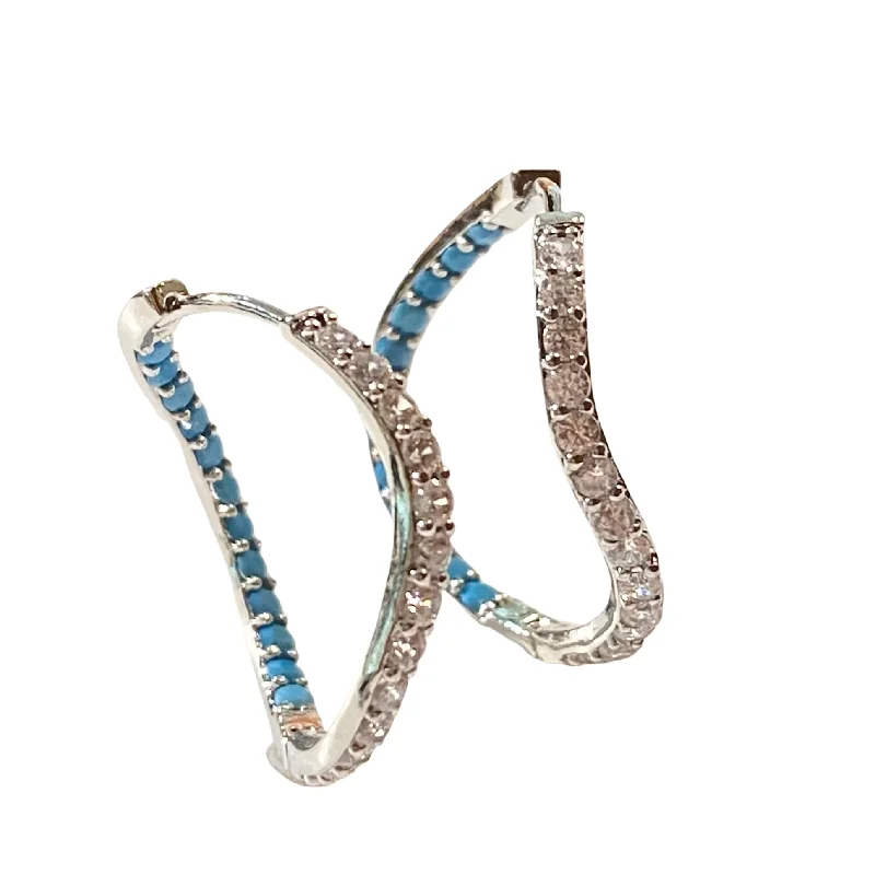 Ladies trendy statement earrings-Karen Birthstone Inside Out Wavy Hoops